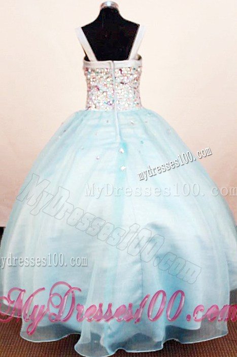 Classical Ball Gown Rhinestone Little Girl Pageant Dresses Square Neck Floor-Length