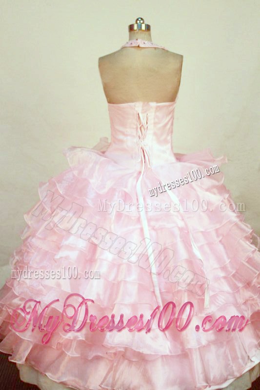 Halter Top Baby pink Beading Little Girl Pageant Dresses With Ruffles