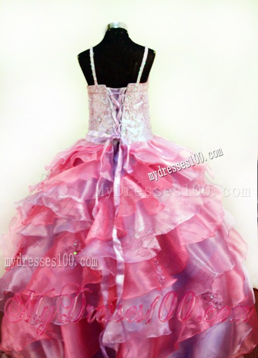Colorful Organza With Appliques and Beading For Little Girl Pageant Dresses