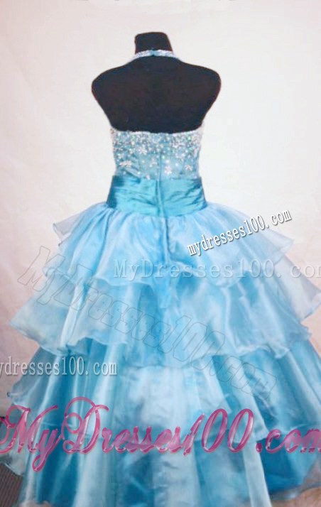 Ball Gown Halter Top Beading Little Girl Pageant Dresses Light Blue