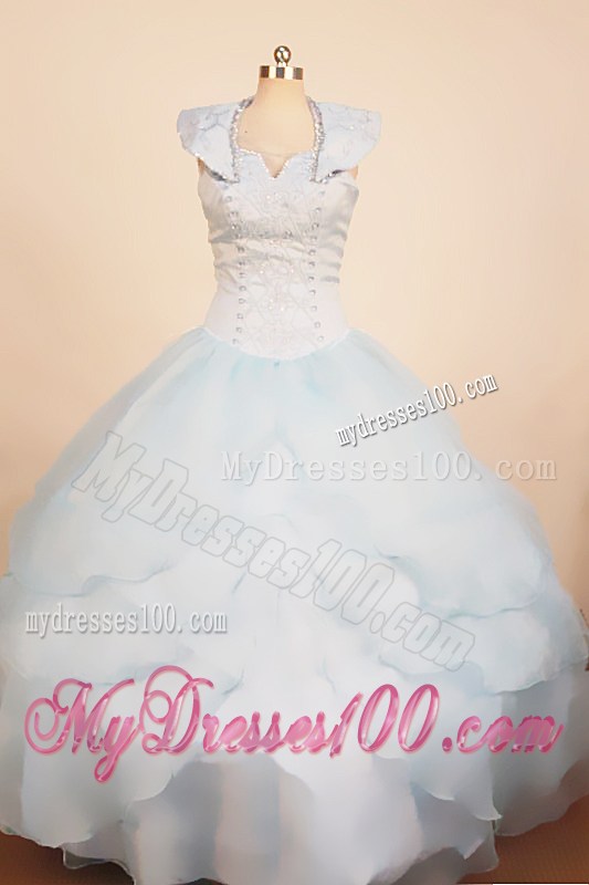 Custom Made Light Blue 2013 Little Girl Pageant Dress With Ruffled Layeres Ball Gown Scoop Neck