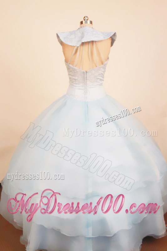 Custom Made Light Blue 2013 Little Girl Pageant Dress With Ruffled Layeres Ball Gown Scoop Neck