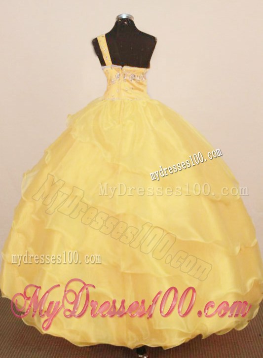 Custom Made Little Girl Pageant Dress One Shulder Neck Floor-Length Yellow Ball Gown