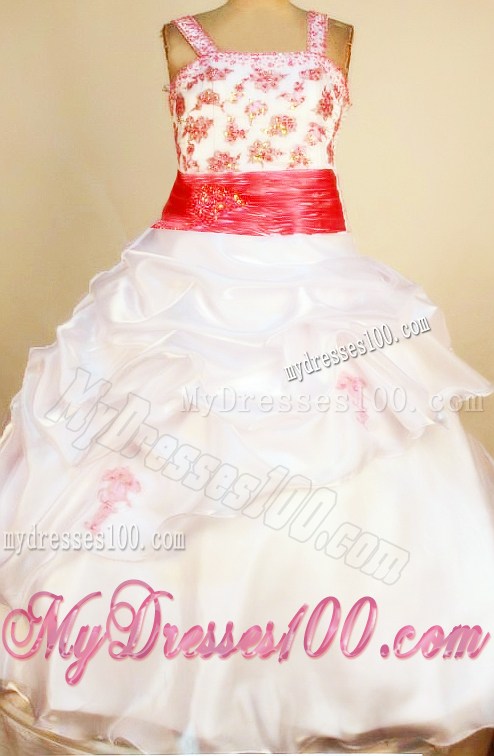 Custom Made Little Girl Pageant Dresses Ball Gown Square Neck Pick-ups White