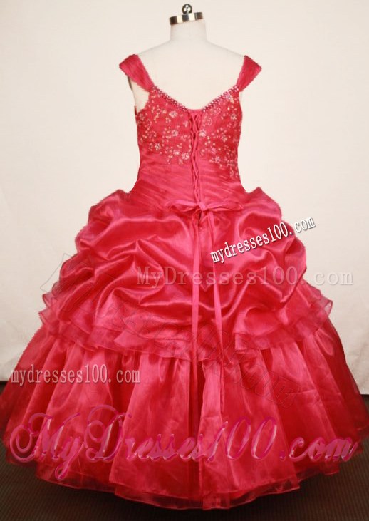 Custom Made Red Little Girl Pageant Dress Ball Gown Off The Shulder Floor-Length