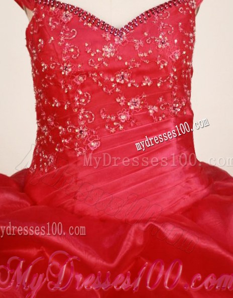 Custom Made Red Little Girl Pageant Dress Ball Gown Off The Shulder Floor-Length