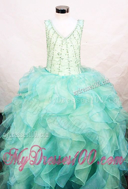 Custom Made Ruffles V-neck Little Girl Pageant Dresses With Multi-color
