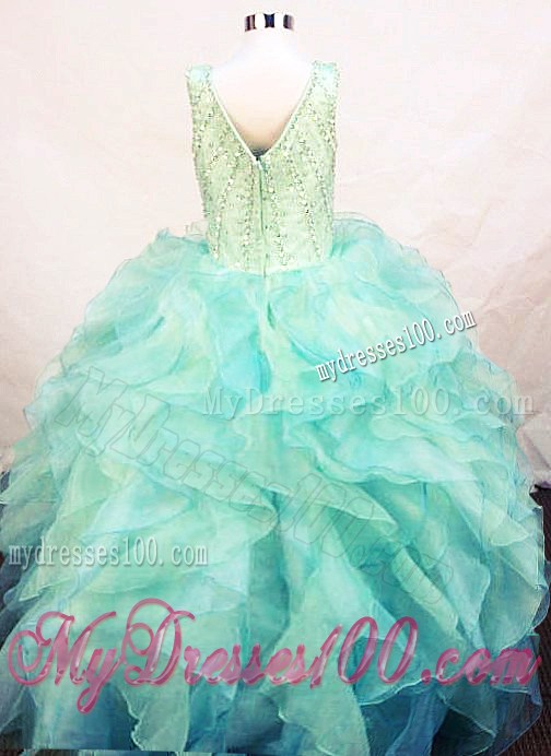 Custom Made Ruffles V-neck Little Girl Pageant Dresses With Multi-color