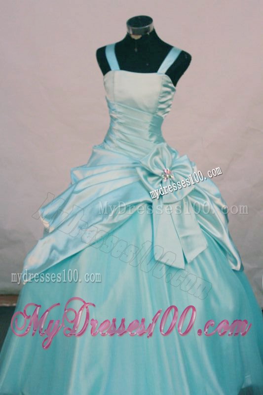 Straps Aqua Blue Little Girl Pageant Dresses With Hand Made Flowers