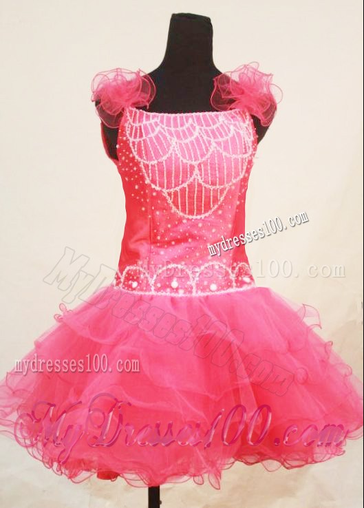 Custom Made Sweet Straps Pink Beaded Little Girl Pageant Dresses