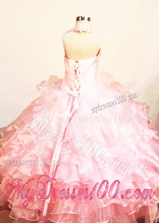 Customize Halter Top Baby Pink Beading Little Girl Pageant Dresses