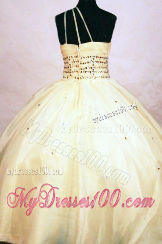 Cute Ball Gown One Shoulder Yellow Beading Little Girl Pageant Dresses