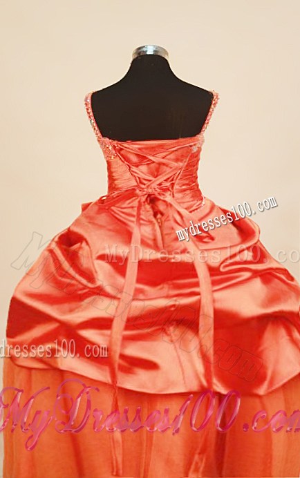 Discount Orange Red Little Girl Pageant Dress Pick-ups Straps Beaded Decorate WithTaffeta Ball Gown In 2013