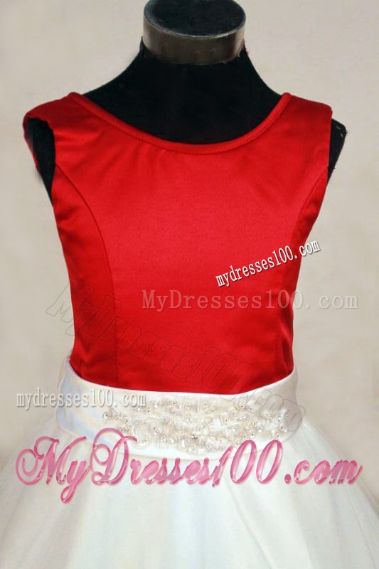 2013 White and Red Scoop Beading Little Girl Pageant Dresses