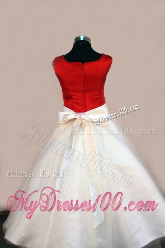 2013 White and Red Scoop Beading Little Girl Pageant Dresses