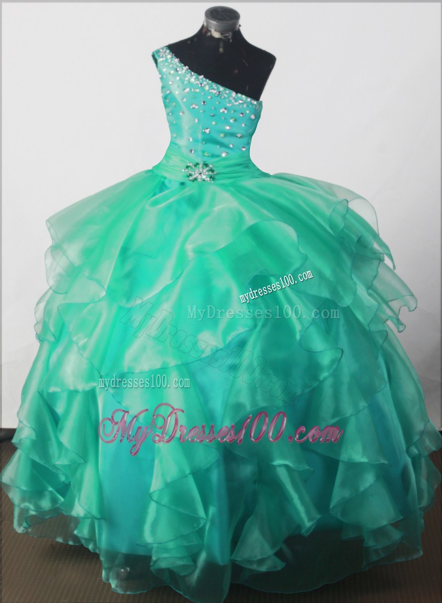 Elegant Beading Ball Gown One-shoulder Floor-length Little Girl Pageant Dress