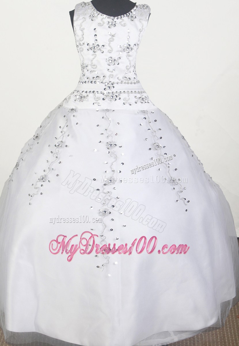 Elegant Beading Ball Gown Scoop Floor-length Little Gril Pageant Dress
