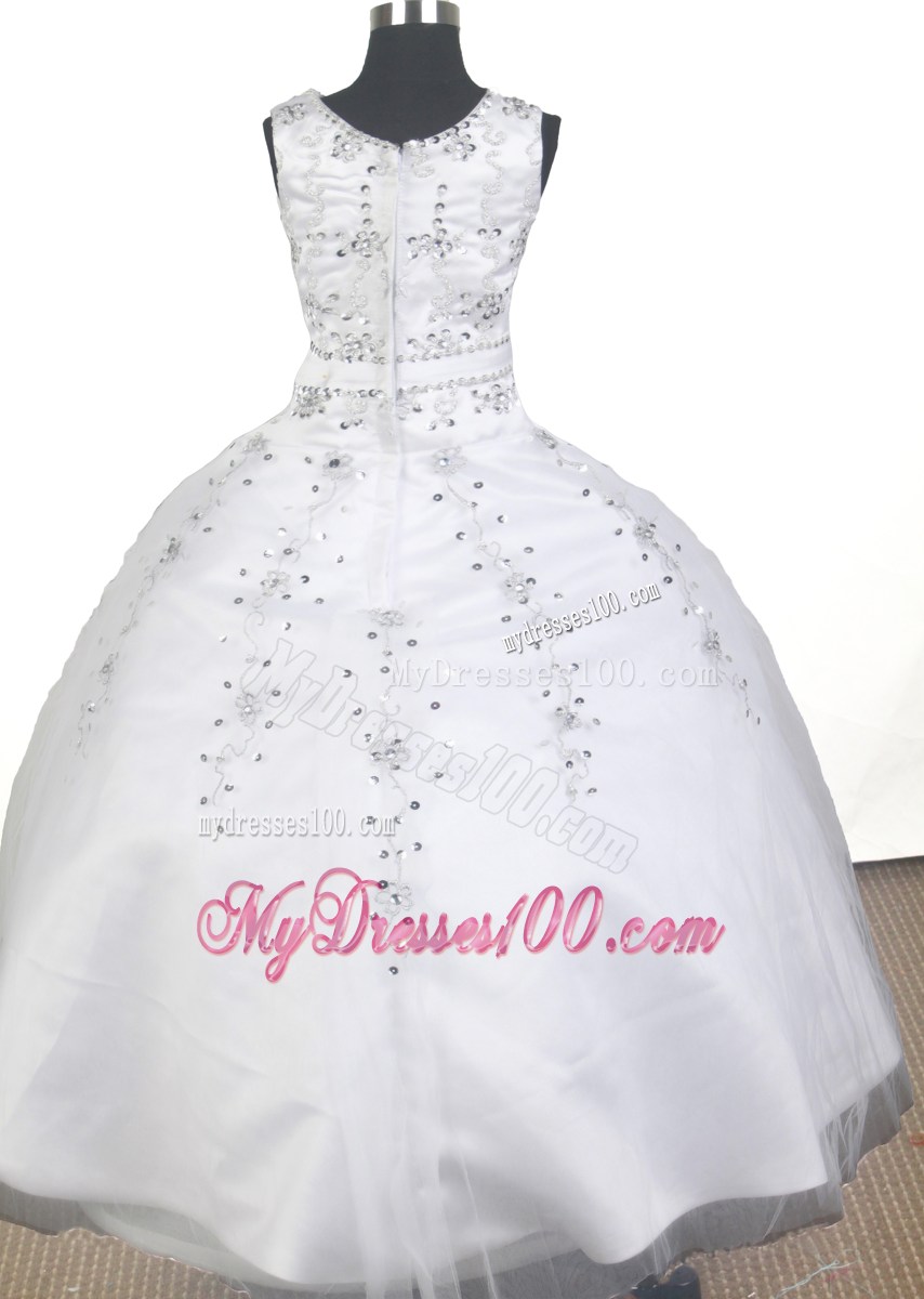 Elegant Beading Ball Gown Scoop Floor-length Little Gril Pageant Dress