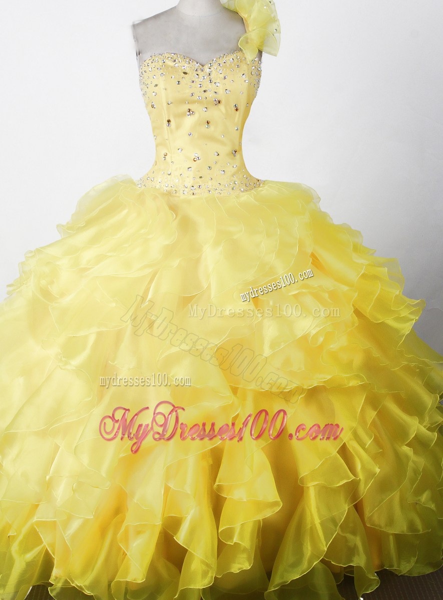 Elegant Beading Ruffles Ball Gown One Shouldder Floor-length Little Girl Pageant Dress