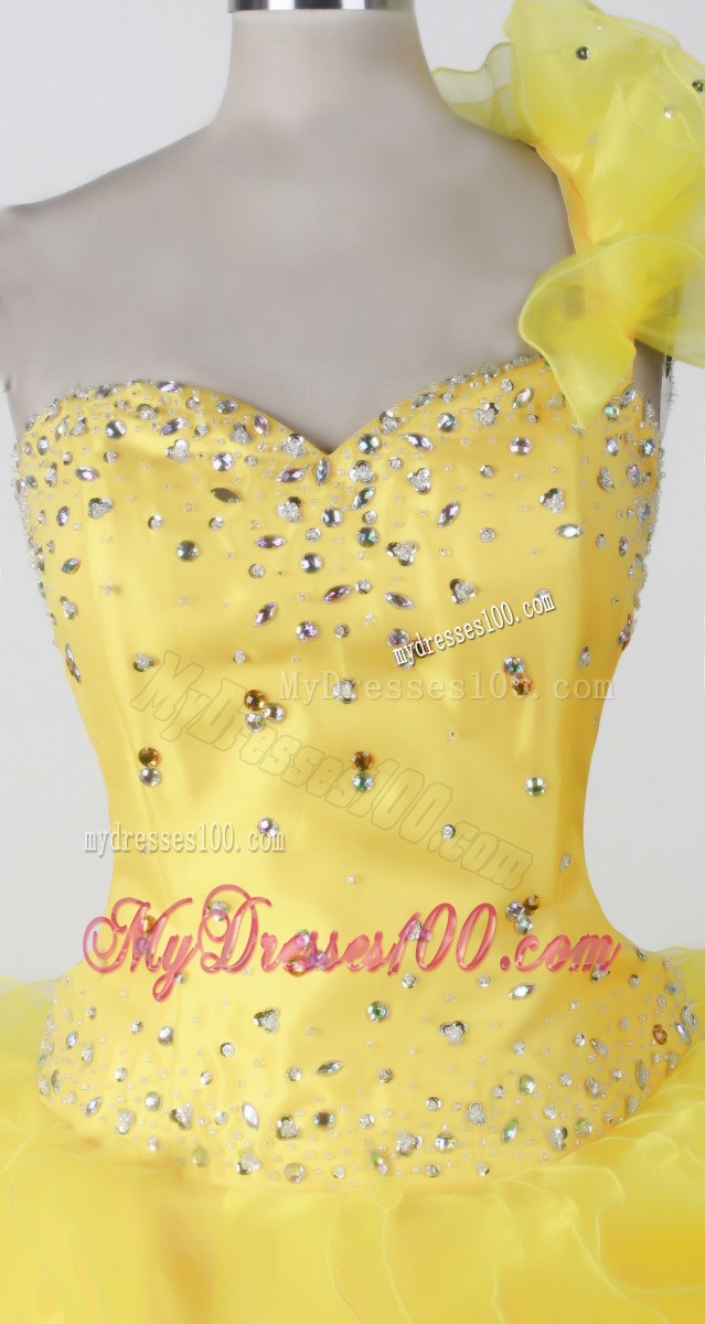 Elegant Beading Ruffles Ball Gown One Shouldder Floor-length Little Girl Pageant Dress