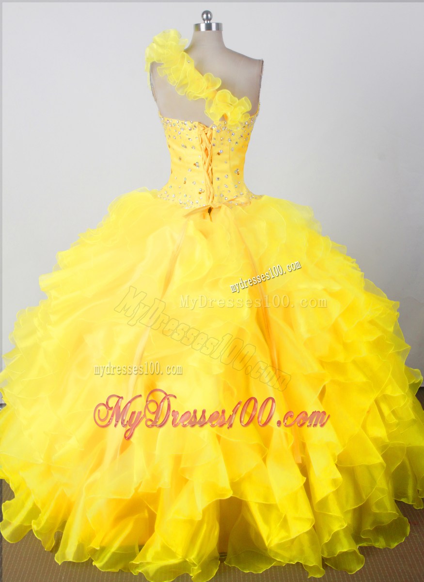 Elegant Beading Ruffles Ball Gown One Shouldder Floor-length Little Girl Pageant Dress