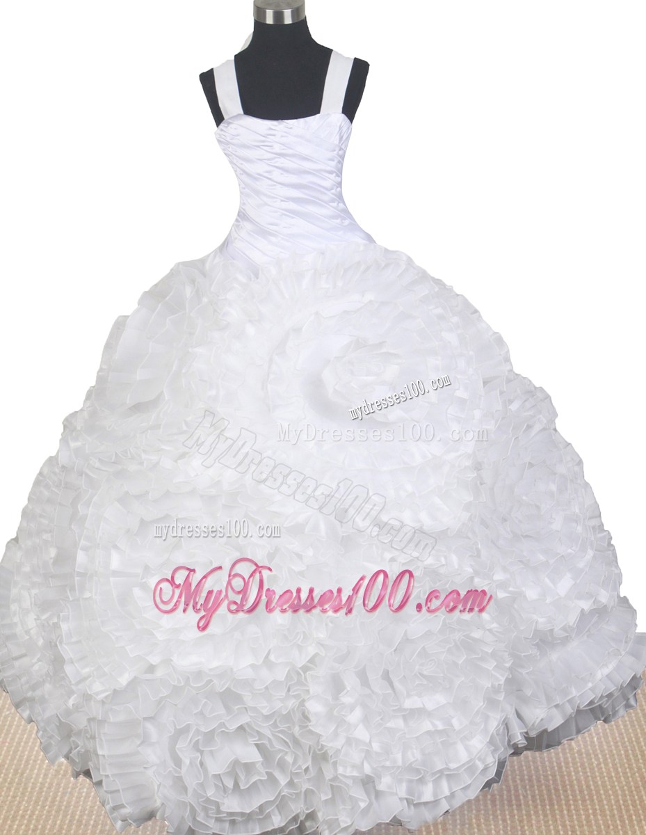 Elegant Hand Made Flowers Straps Floor-length Ball Gown Little Gril Pageant Dress