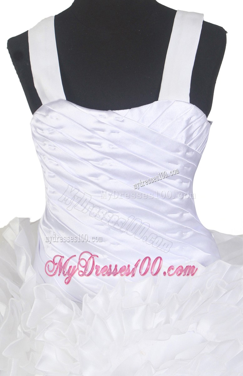 Elegant Hand Made Flowers Straps Floor-length Ball Gown Little Gril Pageant Dress