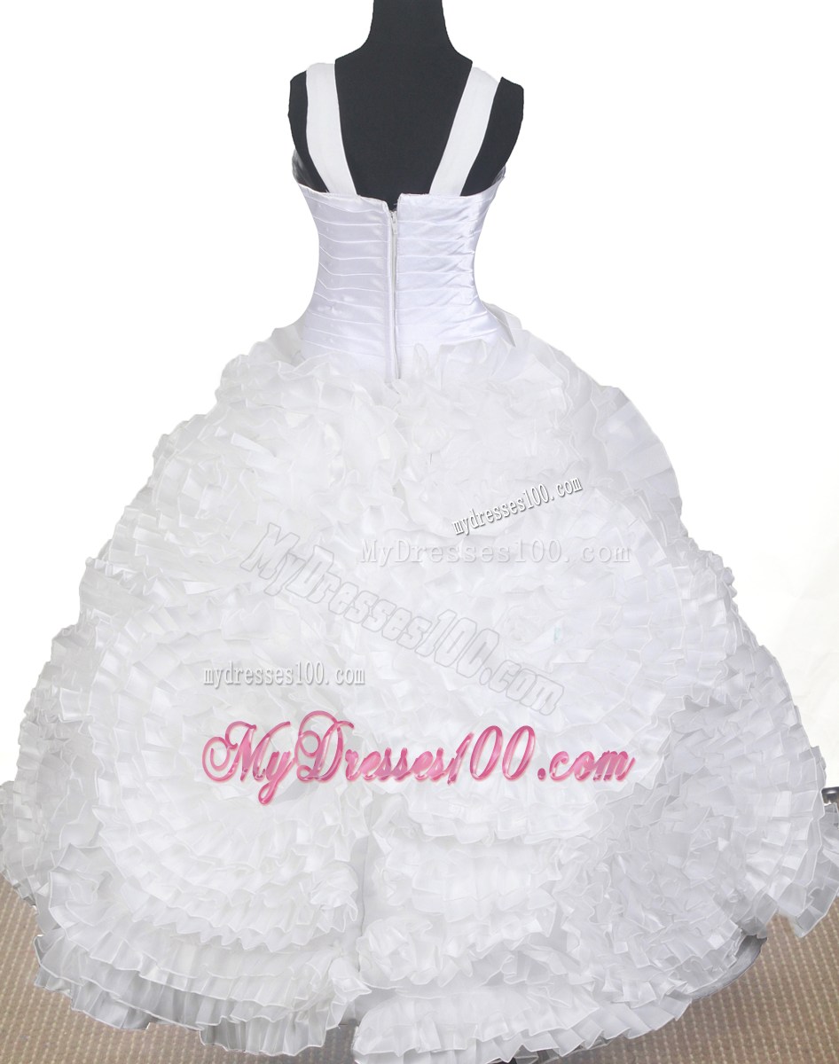 Elegant Hand Made Flowers Straps Floor-length Ball Gown Little Gril Pageant Dress