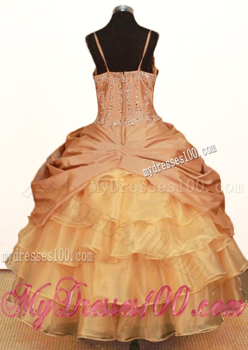 Elegant Hand Made Flowers Little Girl Pageant Dresses Ball Gown Straps Ruffled Layered Beading