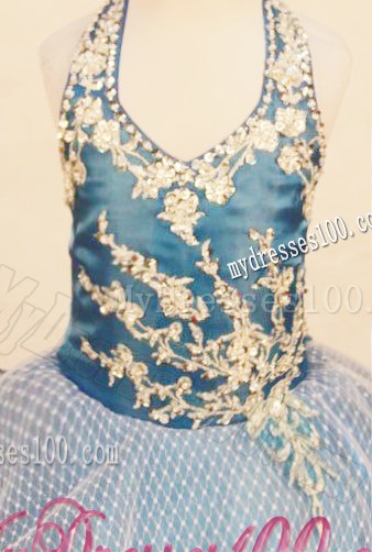 Elegant Ruffled Layered Little Girl Pageant Dress Ball Gown Halter Top Appliques