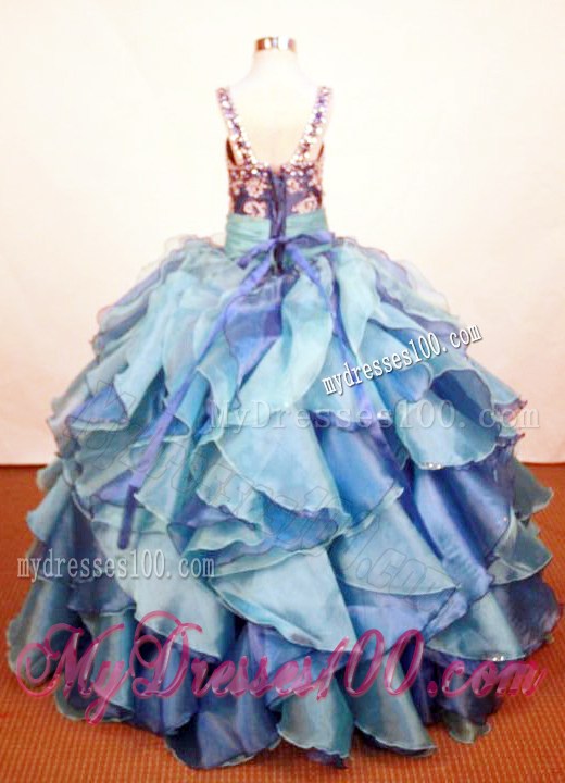 Elegant Ruffled Layeres Little Girl Pageant DressesSquare Neck Organza Floor-Length Ball Gown