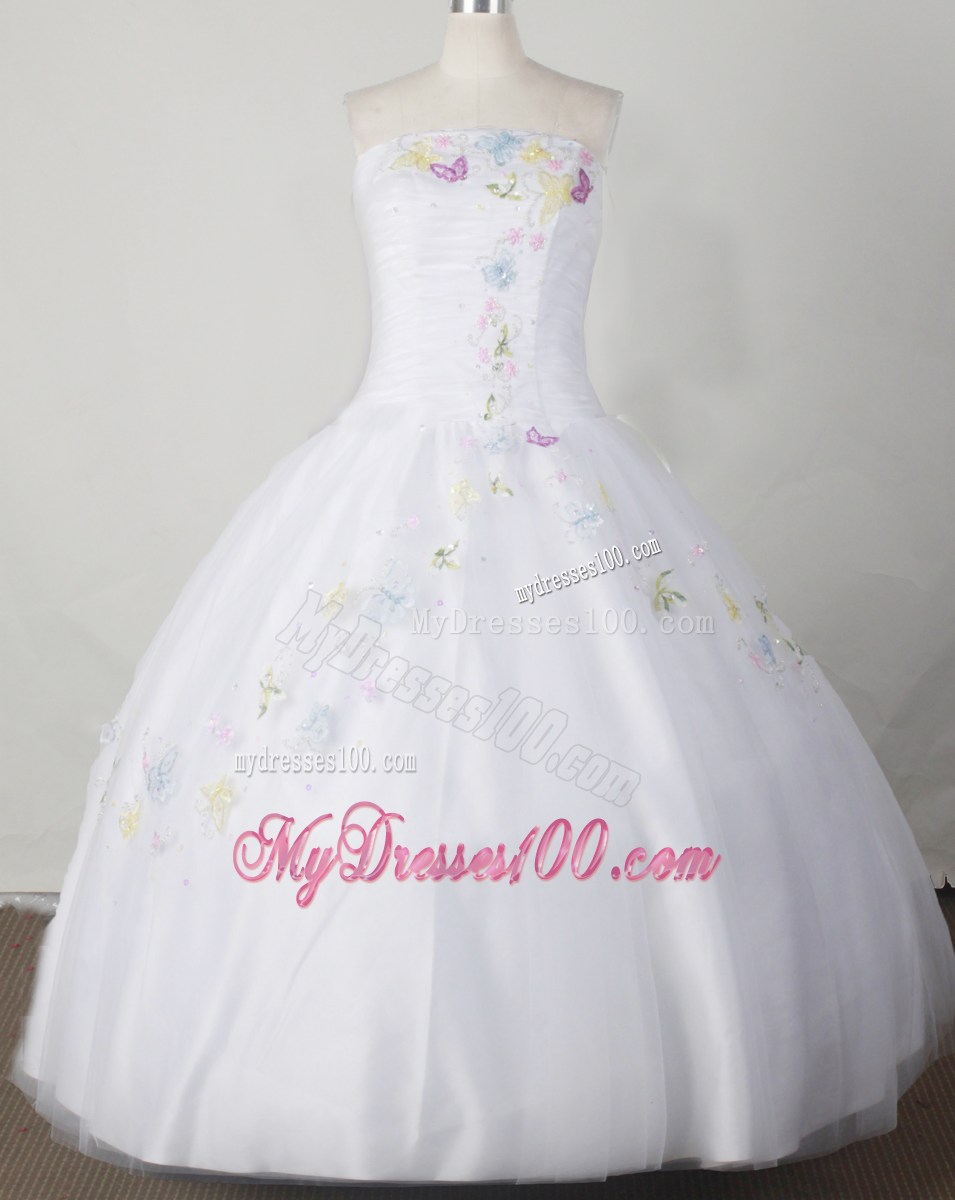 Embroidery With Beading Decorate Bodice Romantic Ball Gown Little Girl Pageant Dress Strapless Floor-length