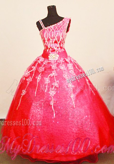 2013 Little Girl Pageant Dresses Coral Red Asymmetrical Appliques 