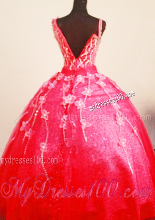 2013 Little Girl Pageant Dresses Coral Red Asymmetrical Appliques 