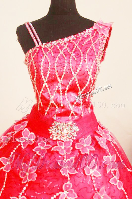 2013 Little Girl Pageant Dresses Coral Red Asymmetrical Appliques 