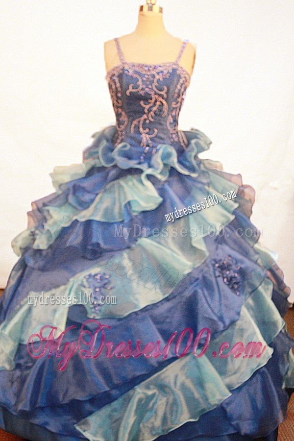 Exquisite Appliques Ruffles Ball Gown Straps Floor-length Little Girl Pageant Dress