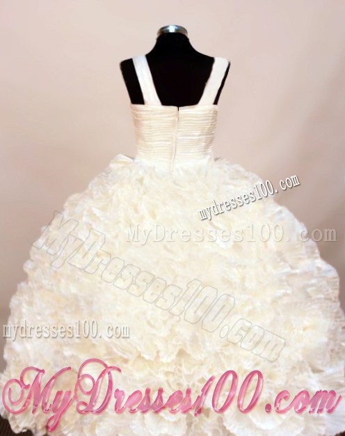 Exquisite Baby Blue Ruffles Little Girl Pageant Dress Ball Gown With Strap Floor-Length Organza