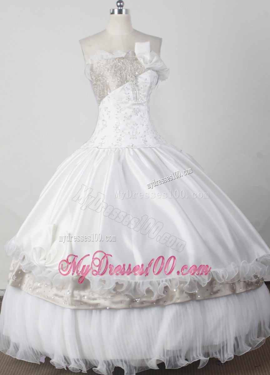 White Beading Ball Gown Strapless Floor-length Little Girl Pageant Dress
