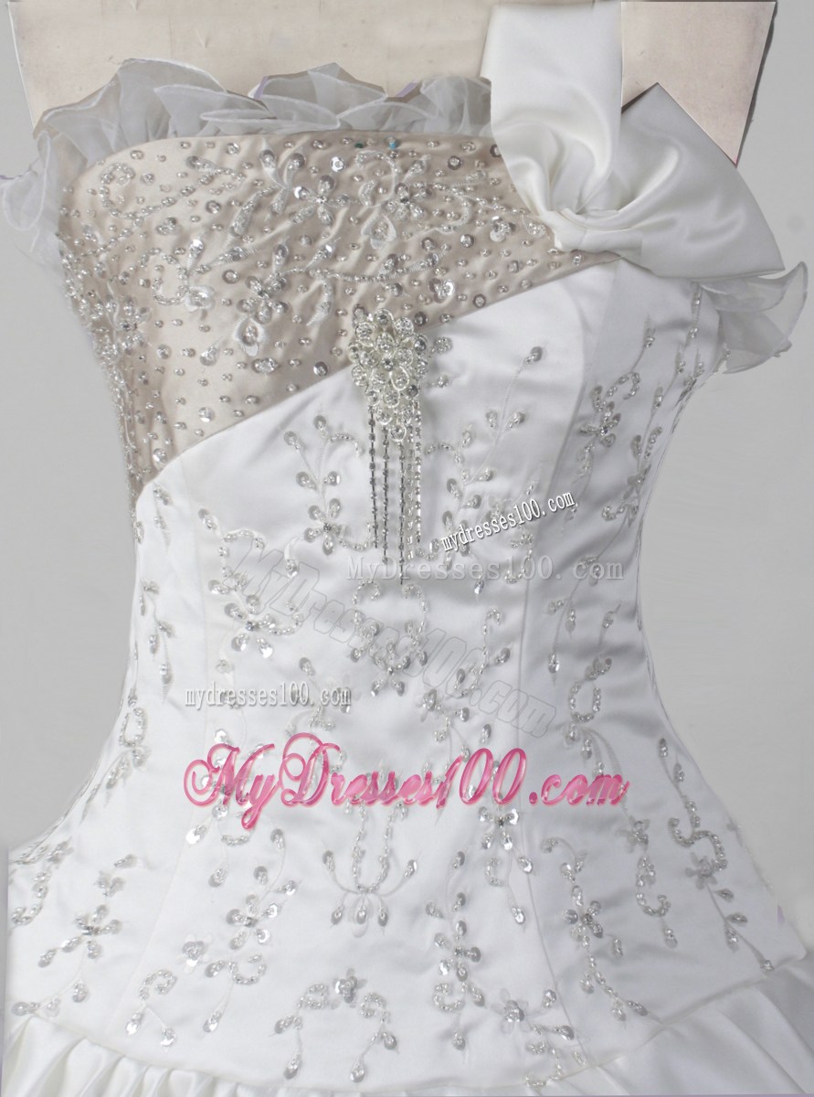 White Beading Ball Gown Strapless Floor-length Little Girl Pageant Dress