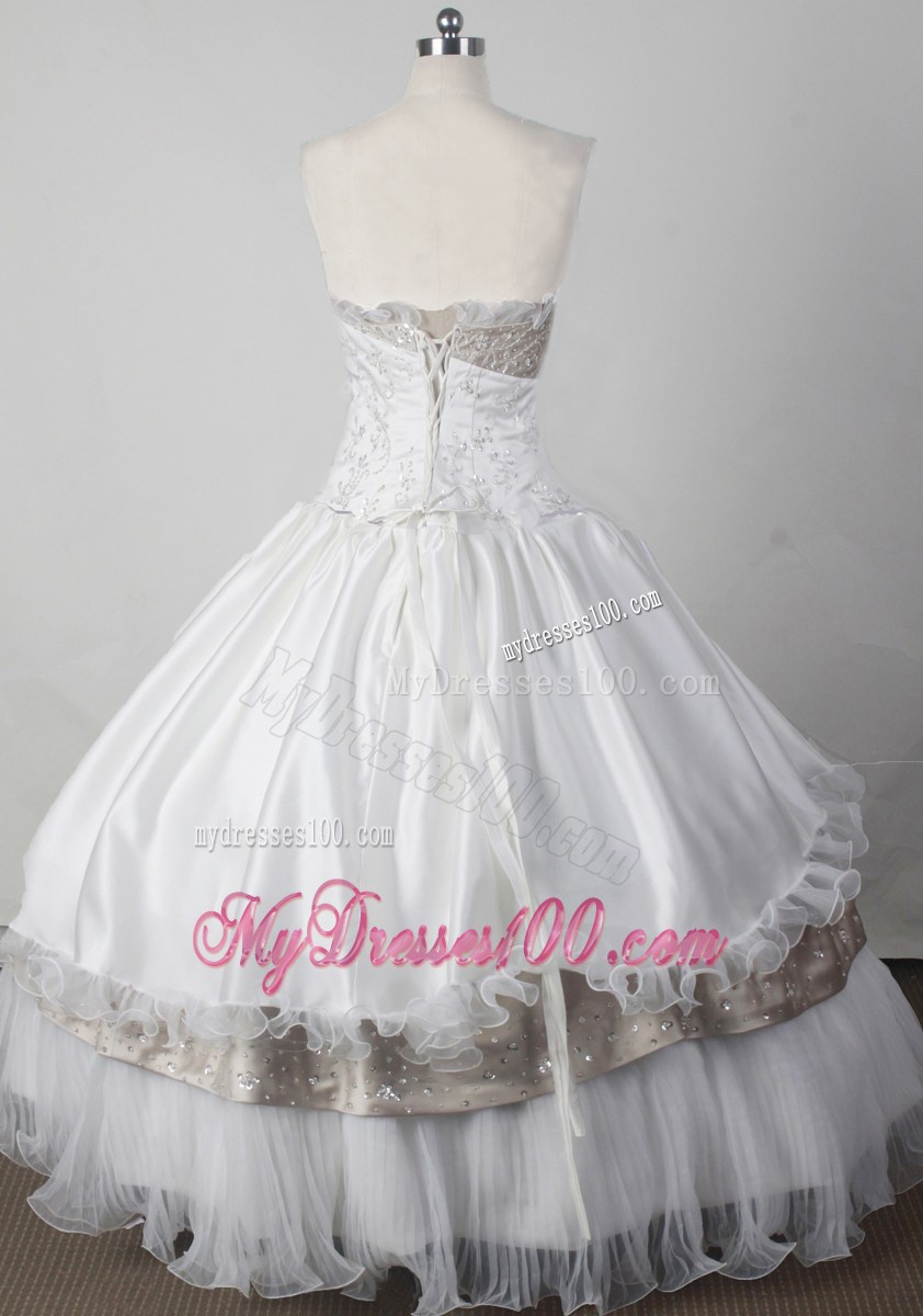 White Beading Ball Gown Strapless Floor-length Little Girl Pageant Dress