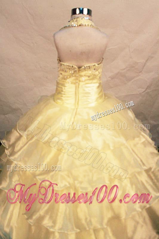 2013 Fashion Exquisite Beading Halter Yellow Little Girl Pageant Dresses