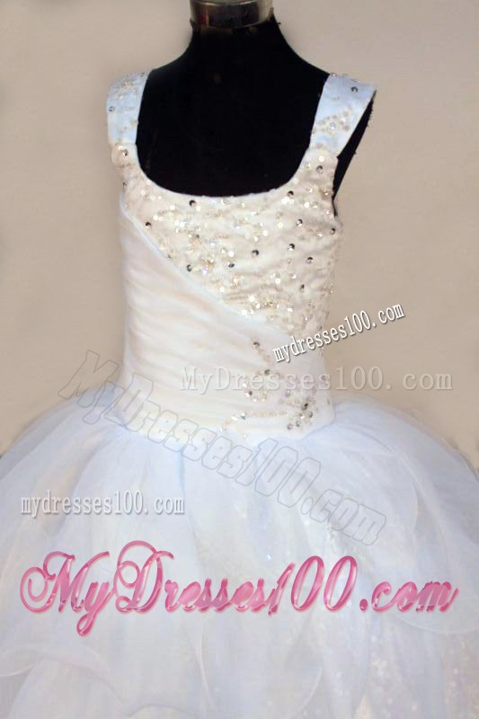 2013 Exquisite Beading White Square White Little Girl Pageant Dresses
