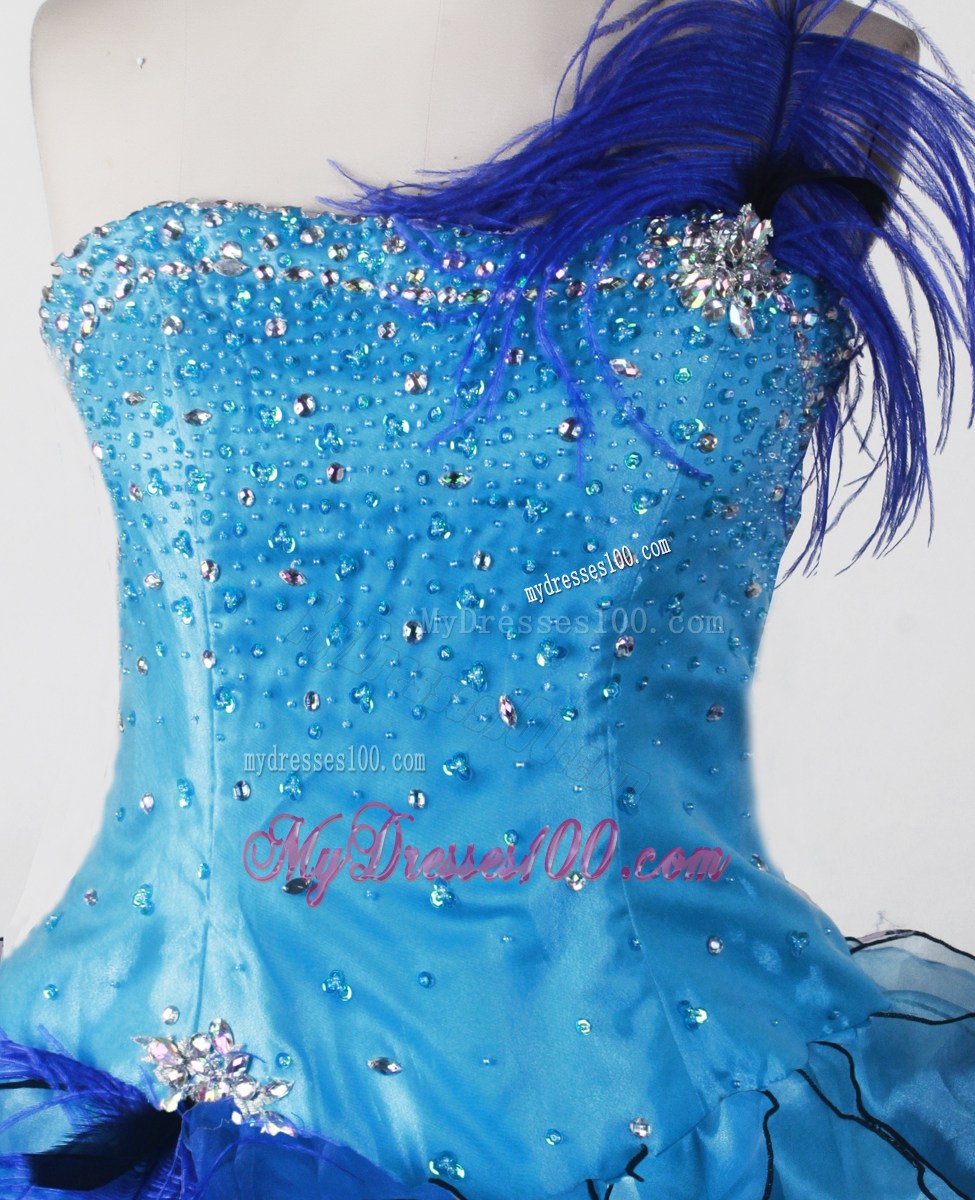 Blue Beading and Ruffles Ball Gown Strapless Floor-length Little Girl Pageant Dress