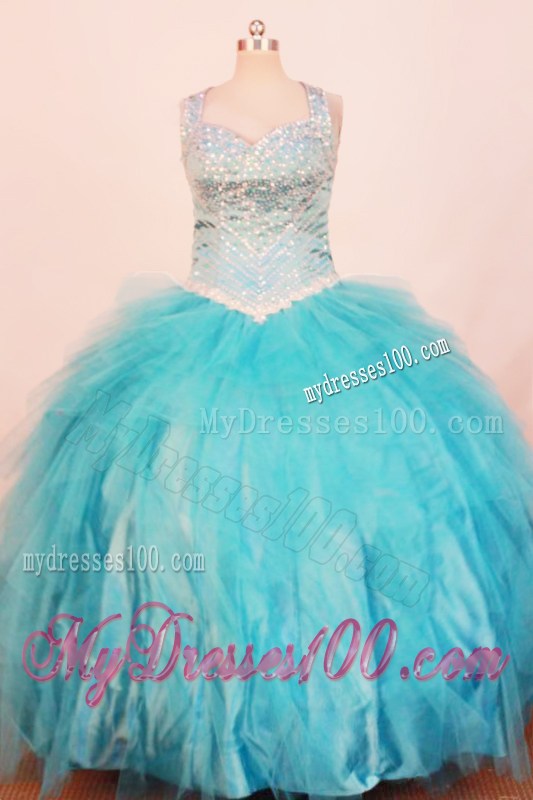 Exquisite Little Girl Pageant Dresses Ball Gown Strap Floor-Length Baby Blue