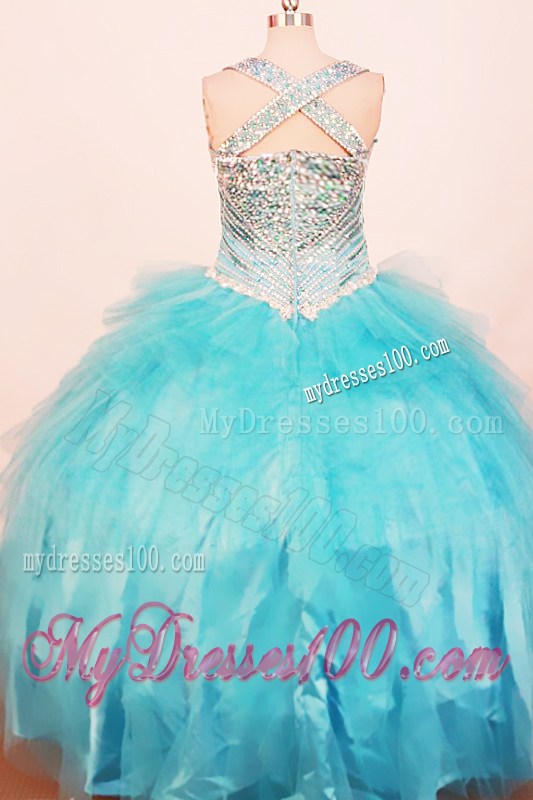 Exquisite Little Girl Pageant Dresses Ball Gown Strap Floor-Length Baby Blue