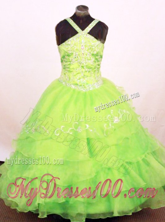 Exquisite Ruffled Layeres Little Girl Pageant Dress Spring Green Straps Floor-Length In 2013