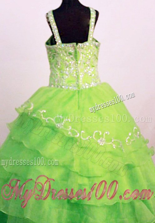 Exquisite Ruffled Layeres Little Girl Pageant Dress Spring Green Straps Floor-Length In 2013