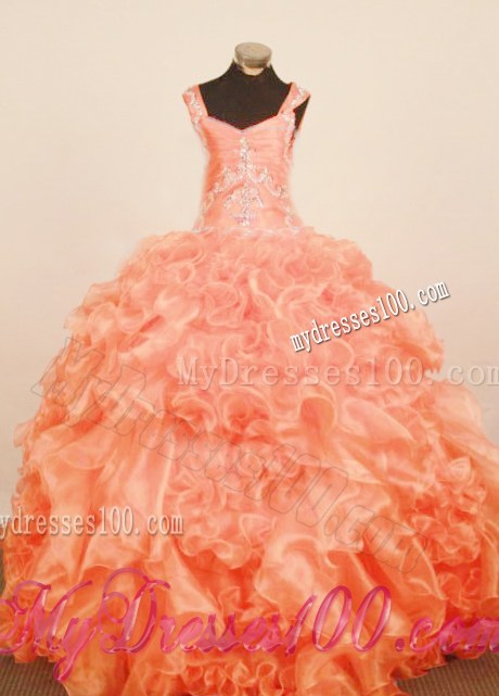 Exquisite Ruffles Little Girl Pageant Dress Orange Red Straps With Orange Red