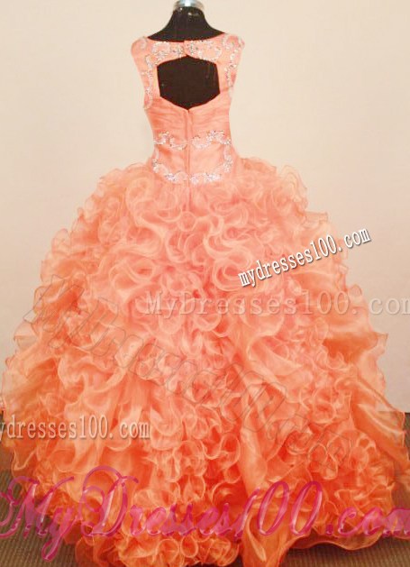 Exquisite Ruffles Little Girl Pageant Dress Orange Red Straps With Orange Red