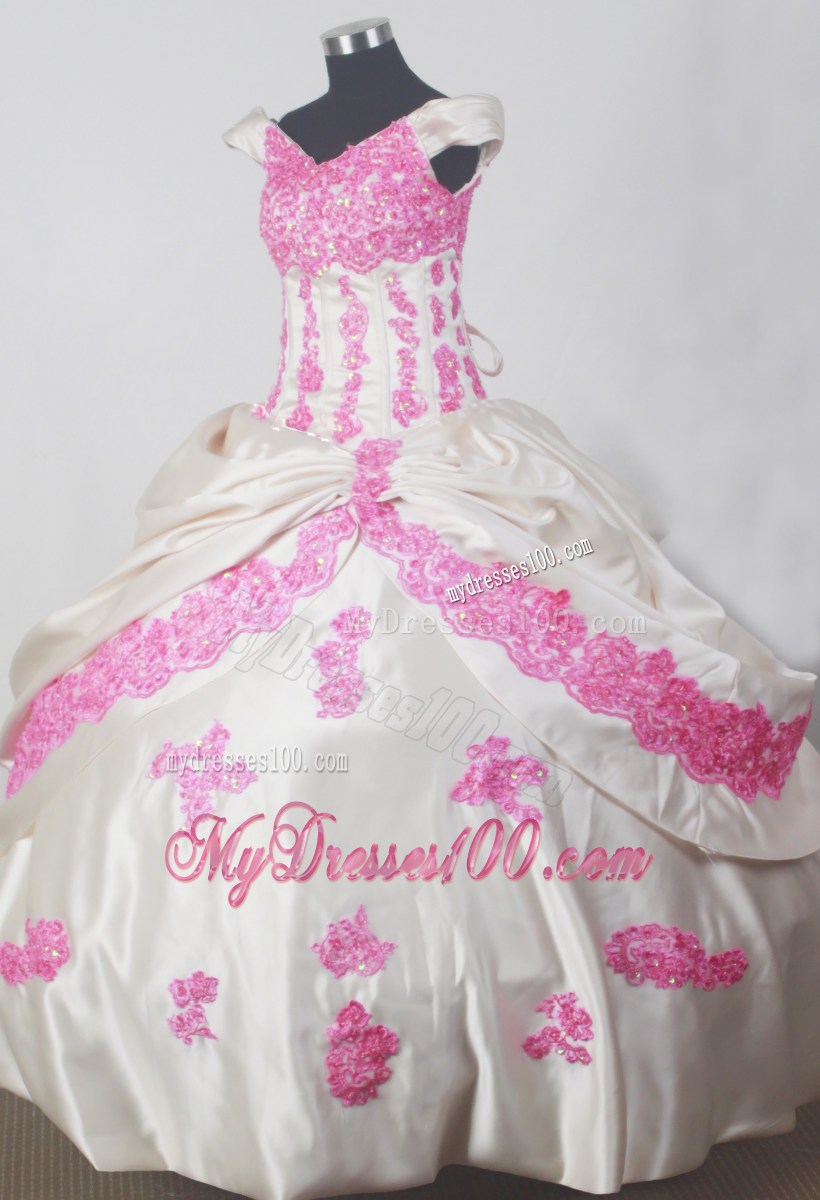 Appliques Ball Gown Off The Shoulder Floor-length Little Girl Pageant Dress